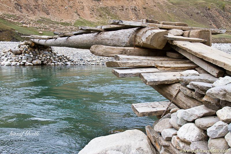 Wooden bridge over river Kunhar.