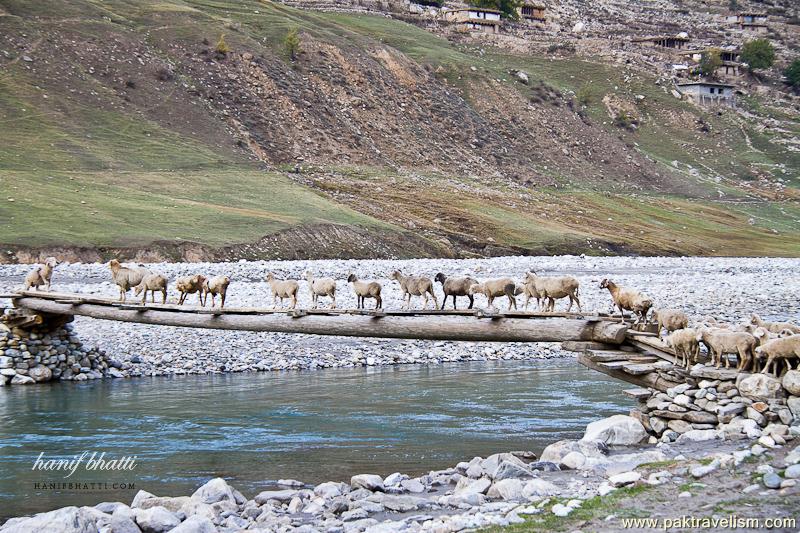 Wooden bridge over river Kunhar.